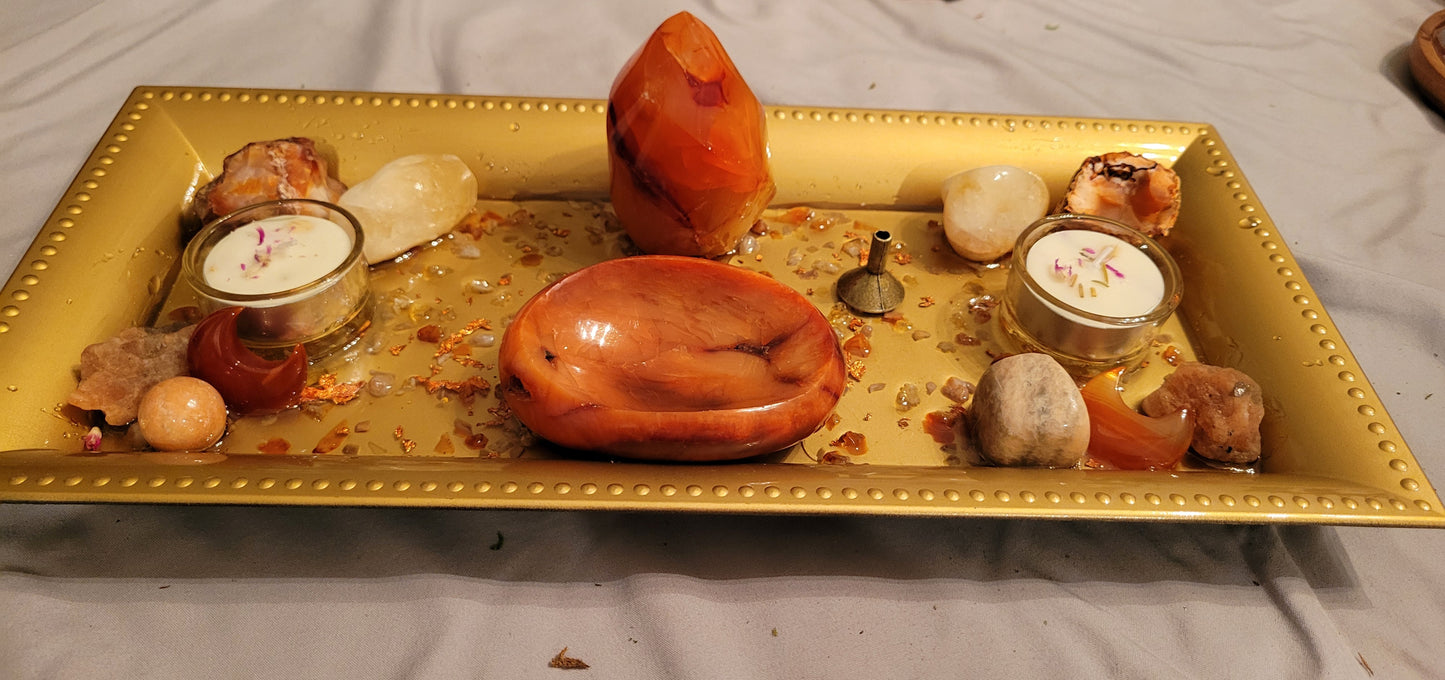 Mini Altar/Meditation Table Carnelian, Citrine & Sunstone