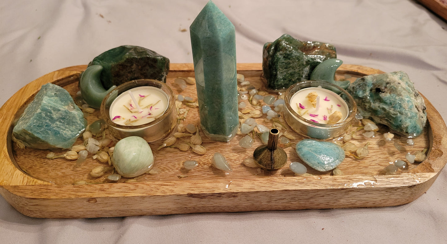 Mini Altar/Meditation Table Amazonite & Green Aventurine