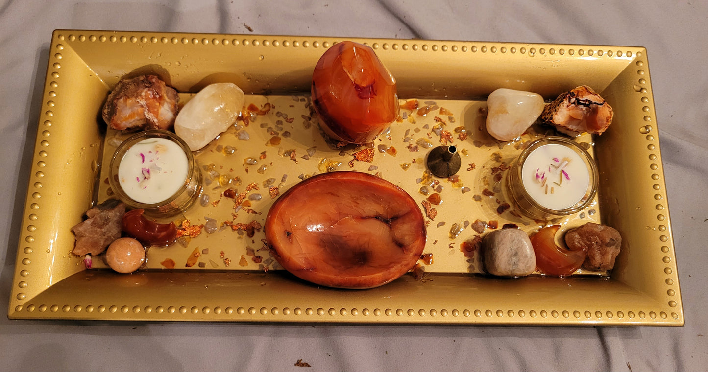 Mini Altar/Meditation Table Carnelian, Citrine & Sunstone