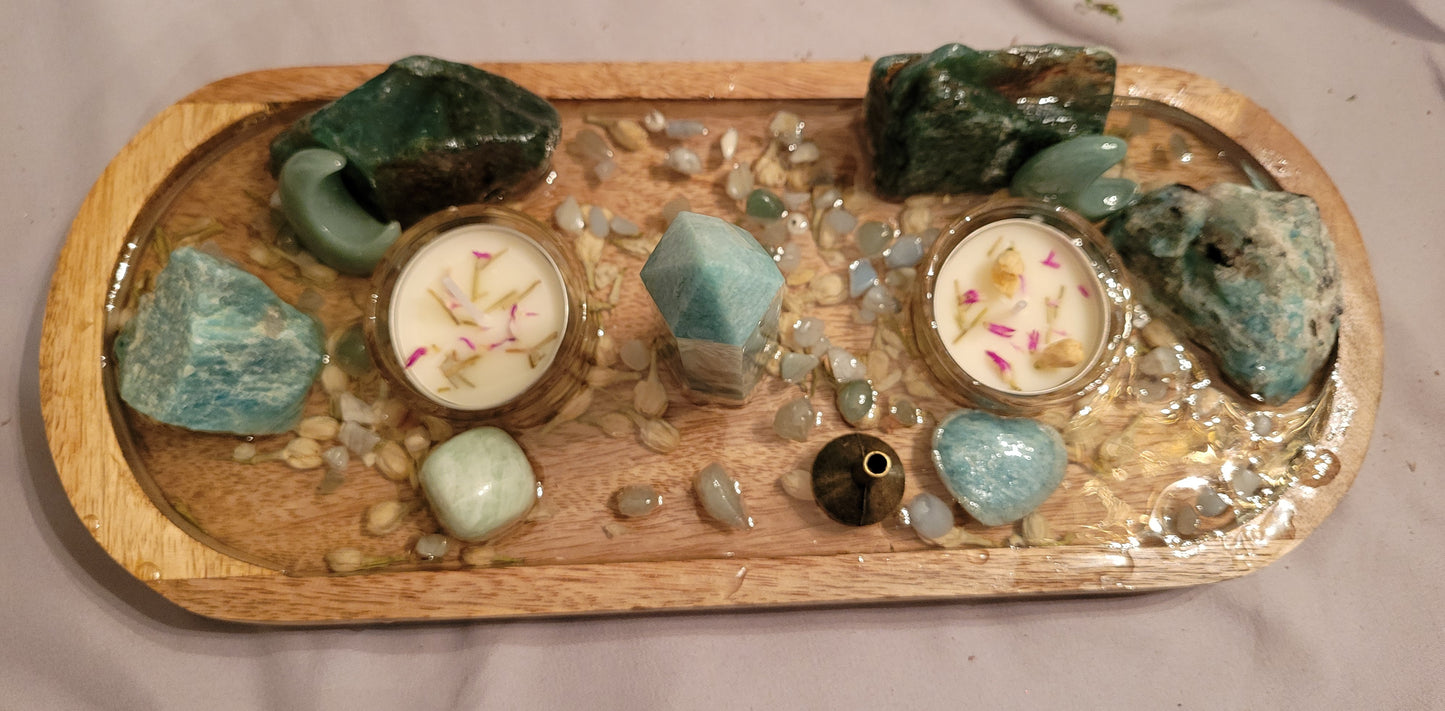 Mini Altar/Meditation Table Amazonite & Green Aventurine