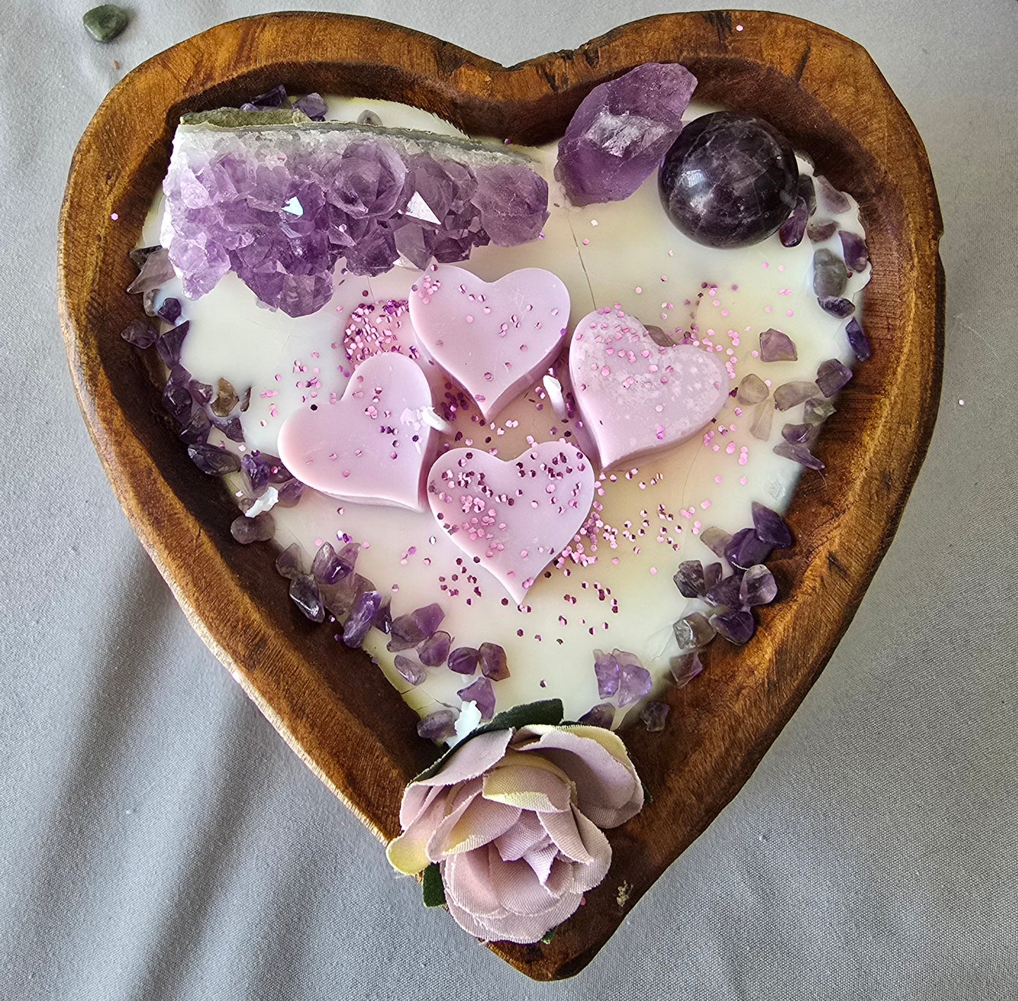 Heart Shaped Dough Bowl Candles with Crystals