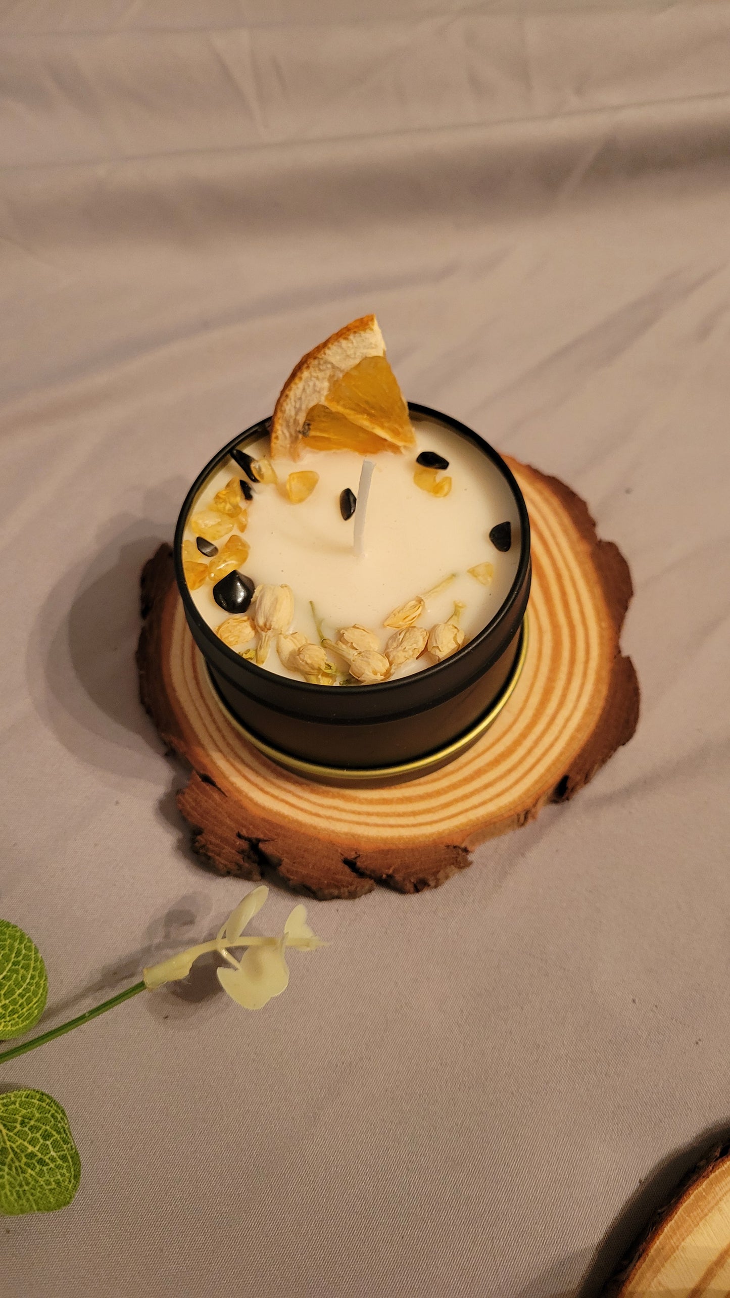 5 oz Candle with Citrine and Obsidian Chips