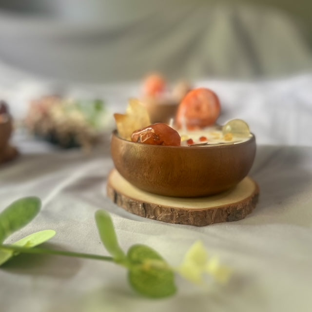 Acacia Bowl Soy Candles with Carnelian and Citrine