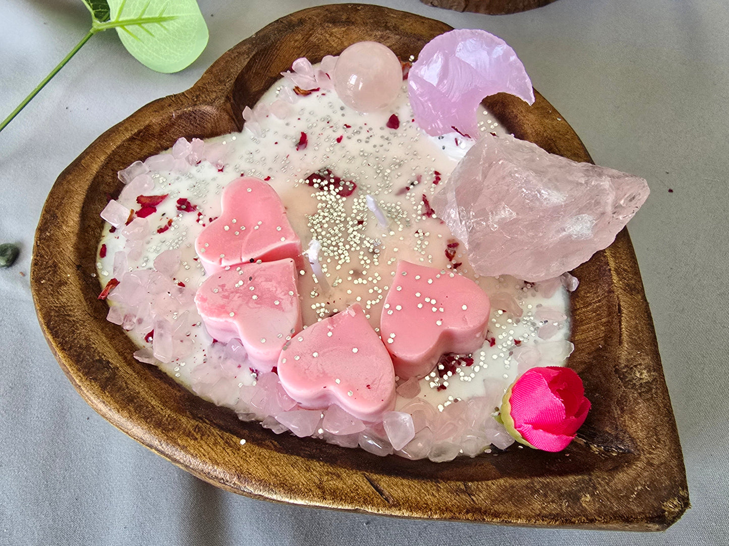 Heart Shaped Dough Bowl Candles with Crystals