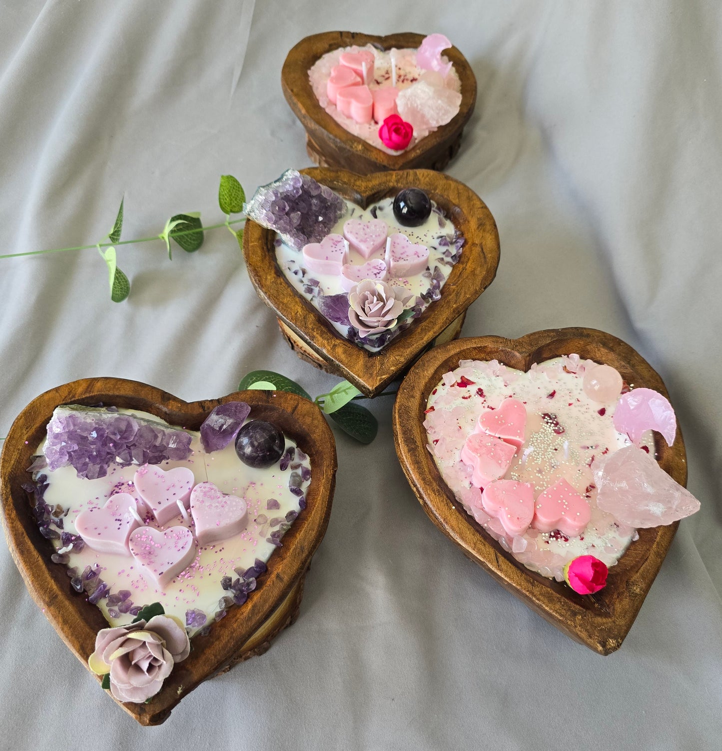 Heart Shaped Dough Bowl Candles with Crystals