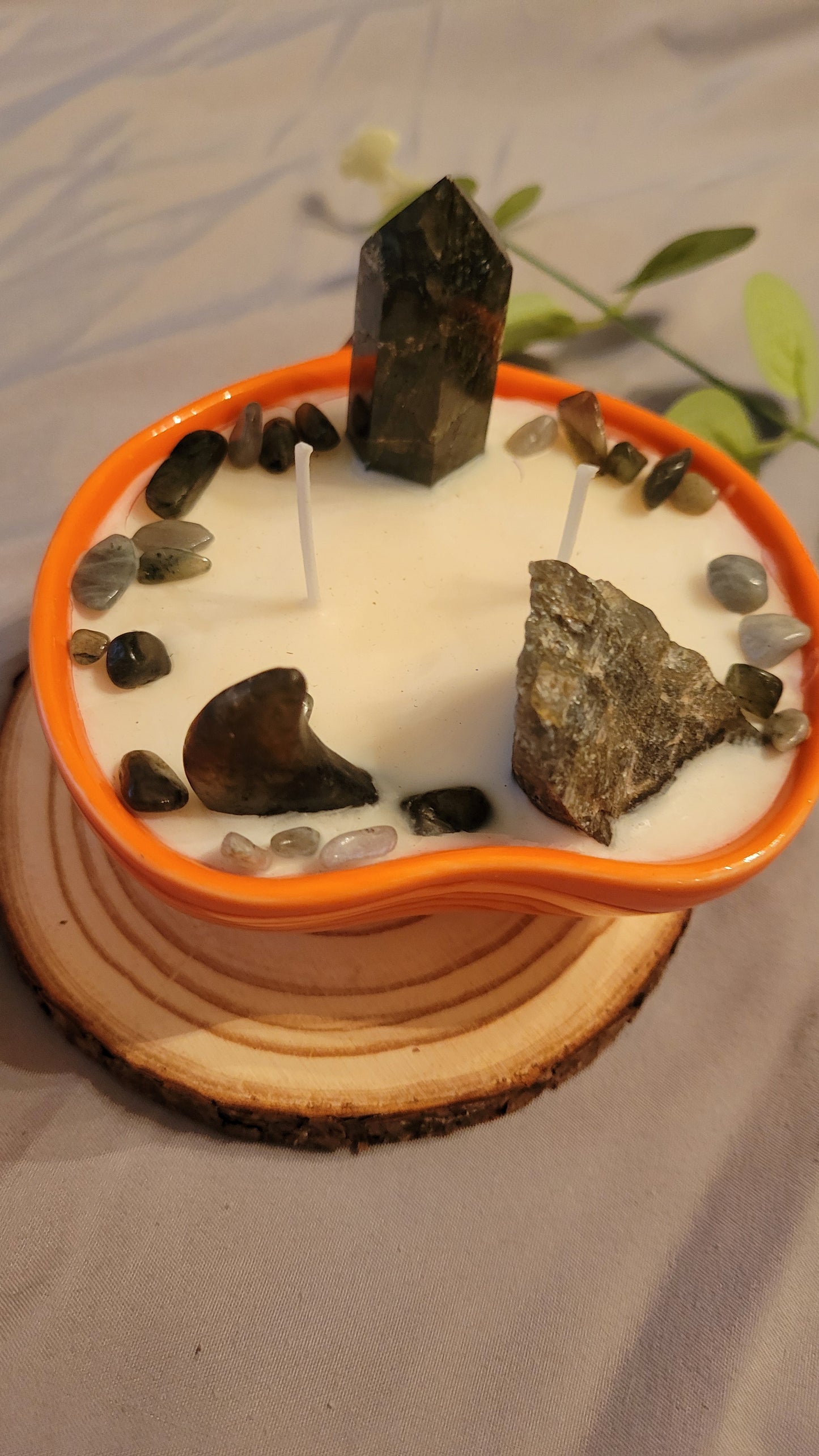 Pumpkin Candles with Labradorite