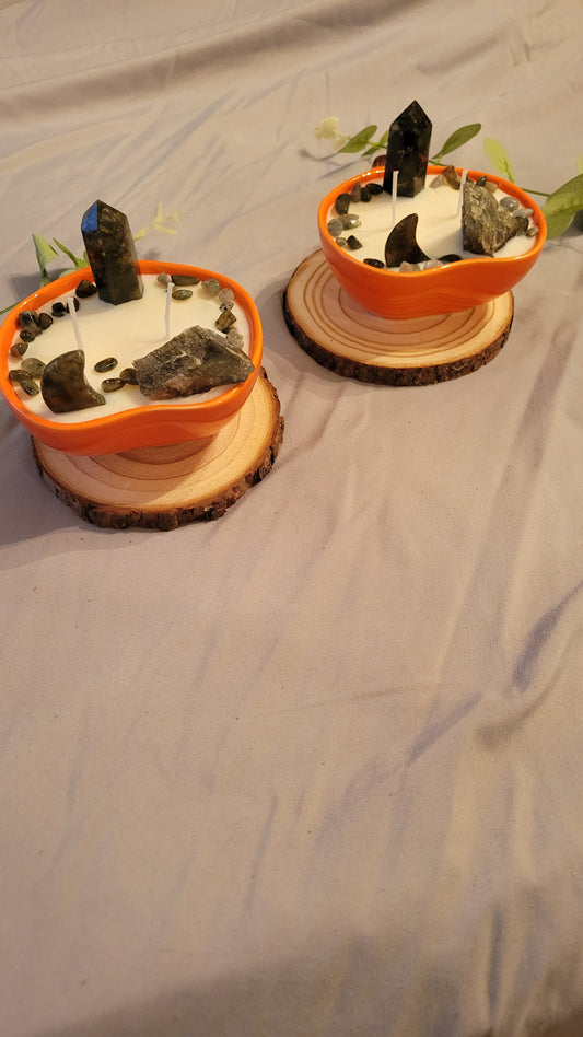 Pumpkin Candles with Labradorite