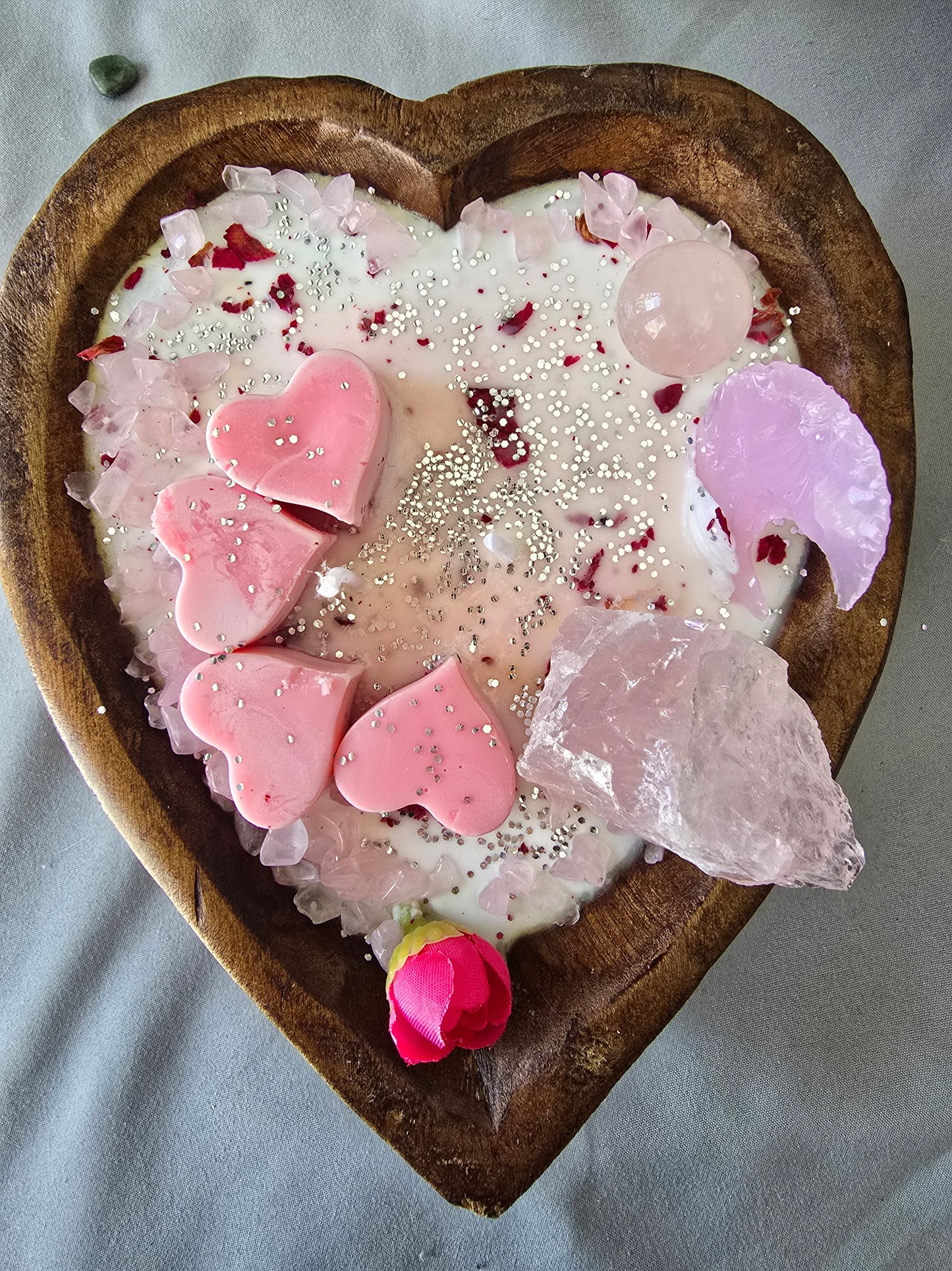 Heart Shaped Dough Bowl Candles with Crystals